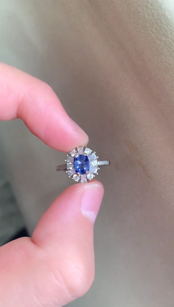 戒指蓝宝石银S925镶嵌戒指