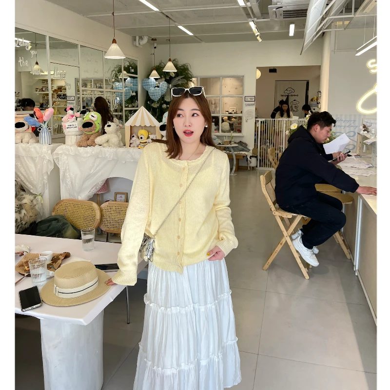 青青·STUDIO〖早春慵懒〗春款大码花边慵懒马海毛毛衣S25091