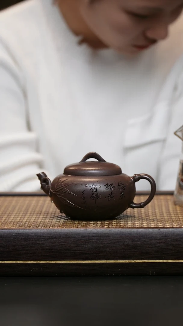 茶壶紫砂古天青 竹韵