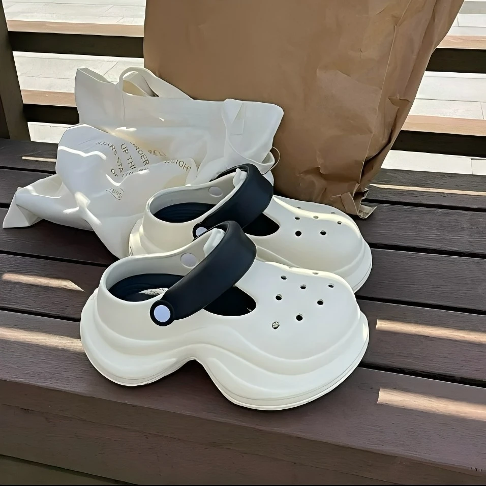 厚底增高洞洞鞋女夏季外穿2025新款海边沙滩eva松糕两穿凉拖鞋女