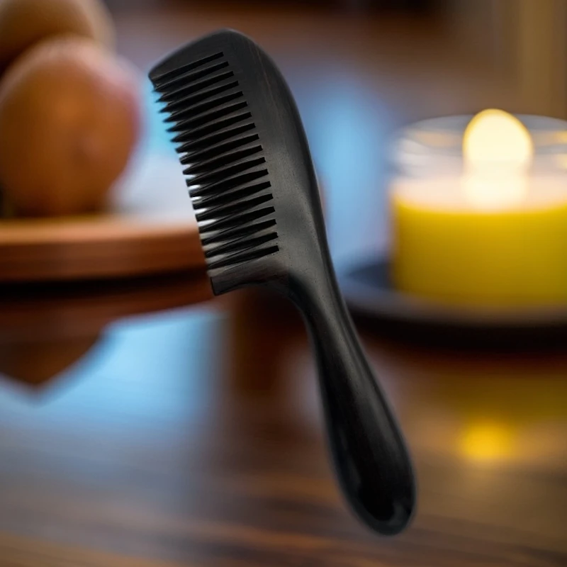 乌木紫光檀榫卯工艺圆柄木梳子送爱人送朋友