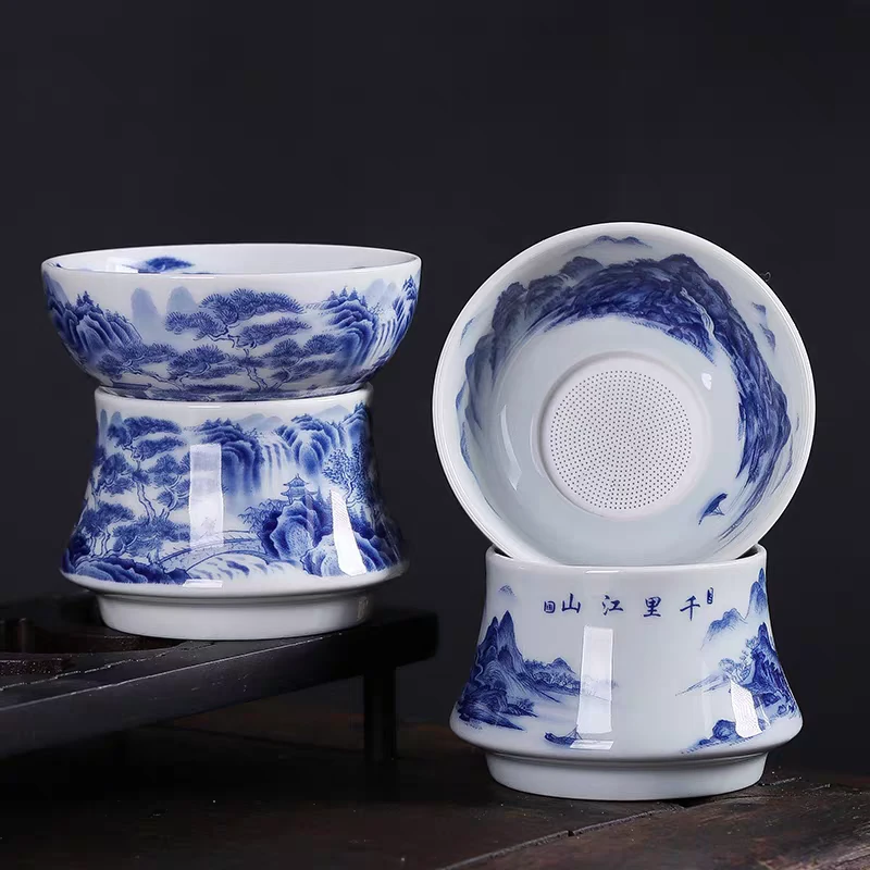 景德镇手工手作釉下彩青花瓷高端陶瓷茶漏套组（多款选择）