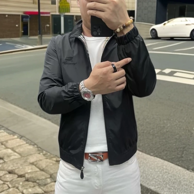 春秋男士新款欧货立领夹克衫男装时尚休闲百搭帅气外套男士上衣潮