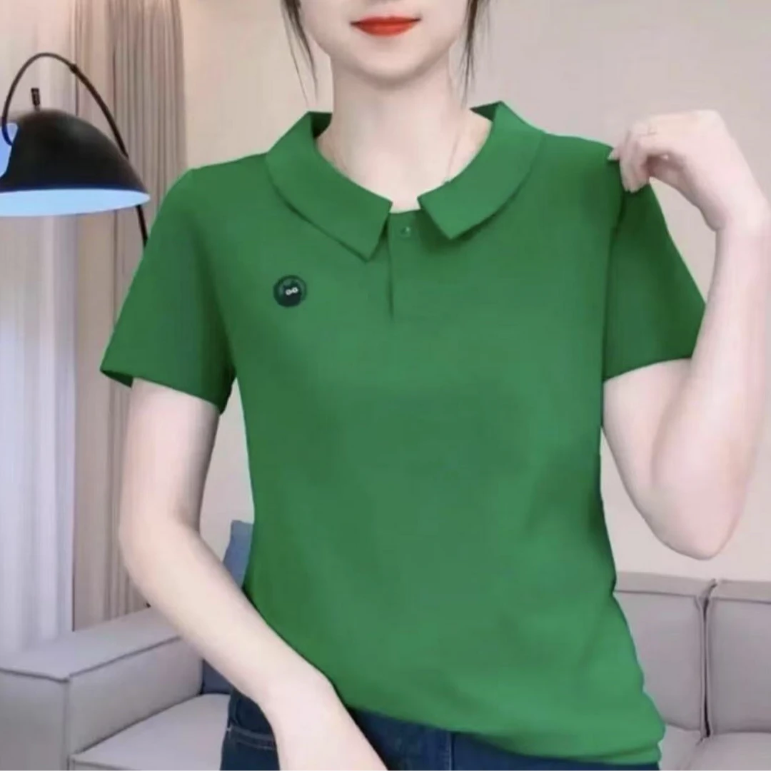 夏季新款时尚休闲洋气百搭纯色翻领短袖T恤