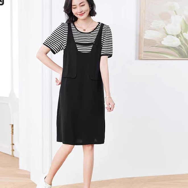 605 条纹假两件裙-LL