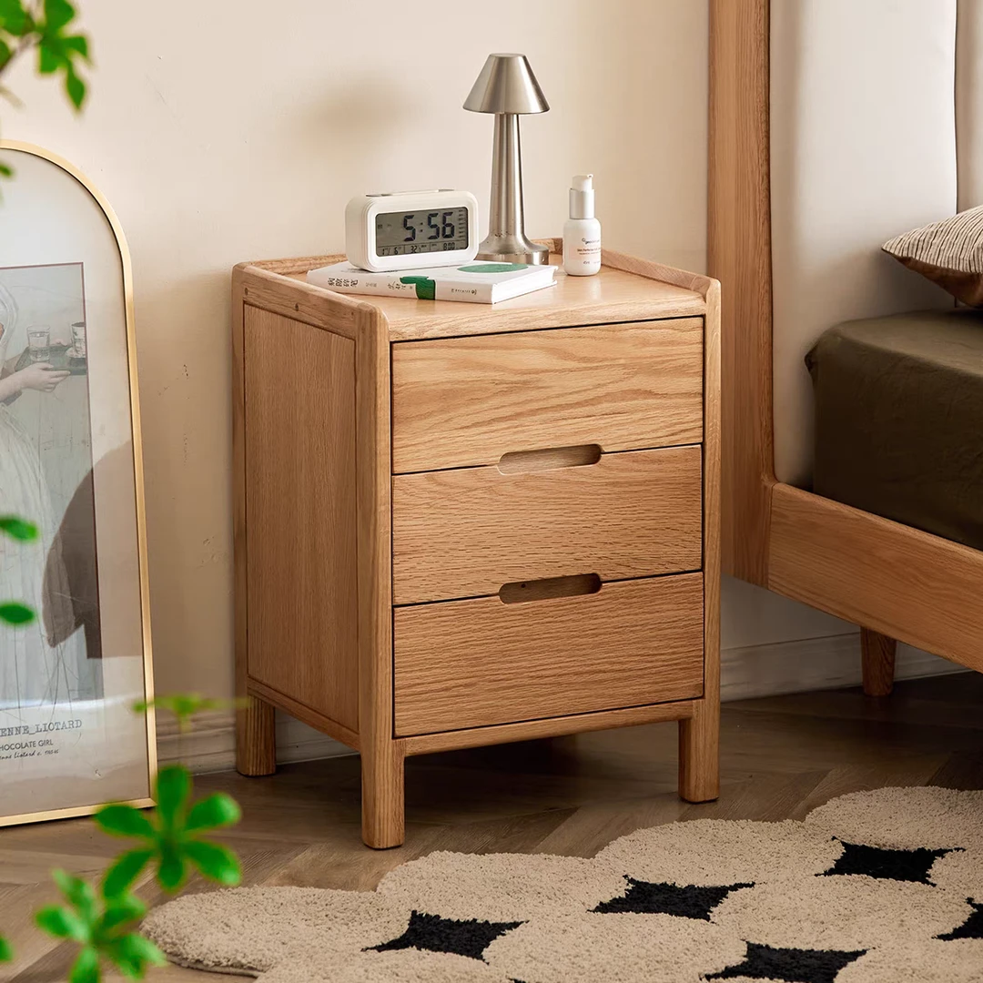 实木床头柜北欧卧室收纳柜现代简约储物柜橡木三抽床边柜