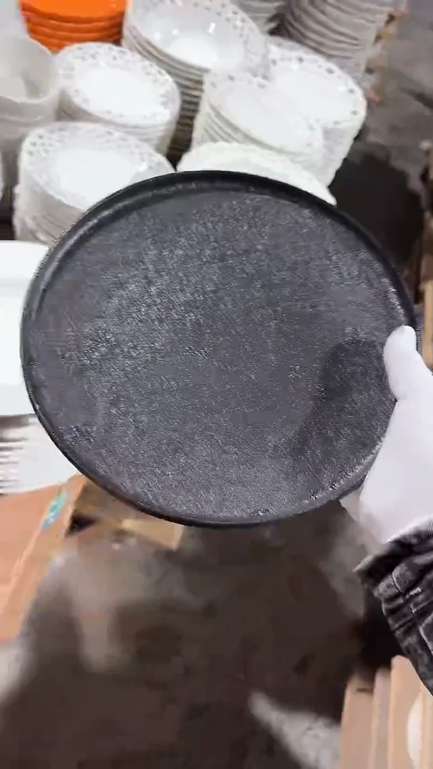 陶瓷岩石纹折边大盘微瑕 凑满20元包邮