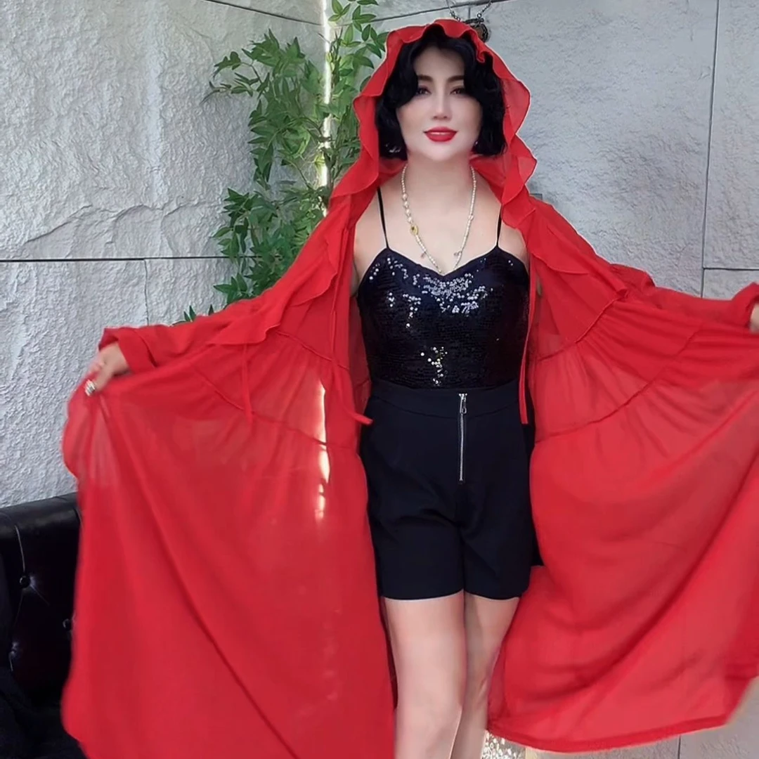 〖猫姐衣橱〗春夏新款时尚度假帽款雪纺大摆防晒长开衫232