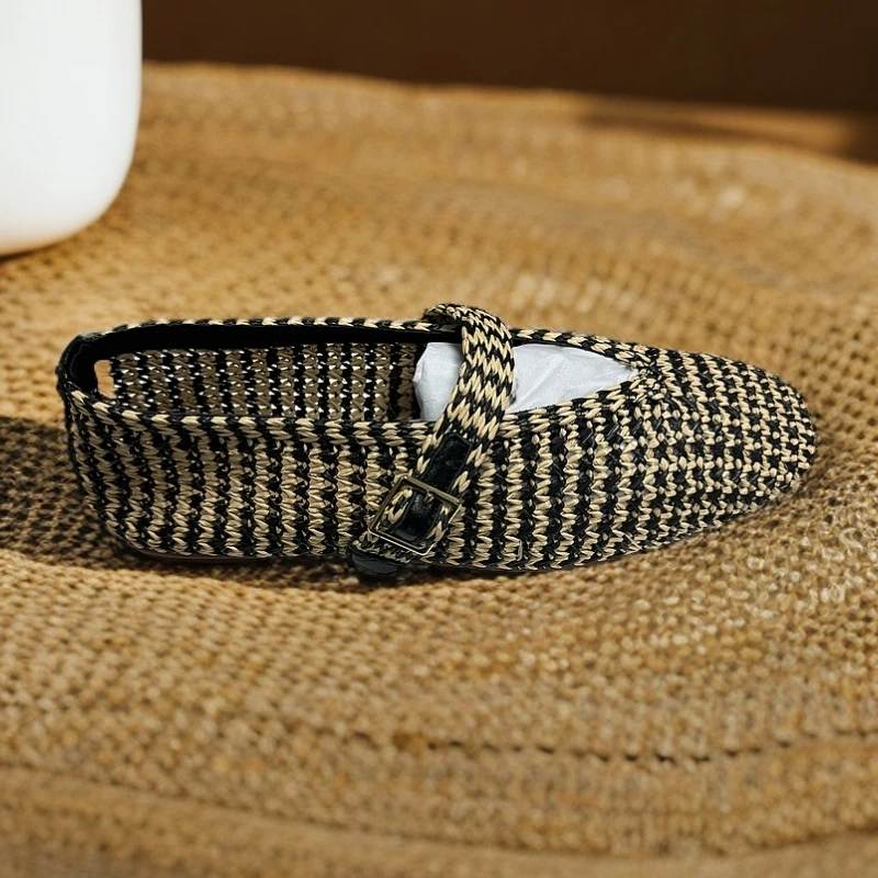 GershonBram”小草“系列百搭拉菲草编织单鞋