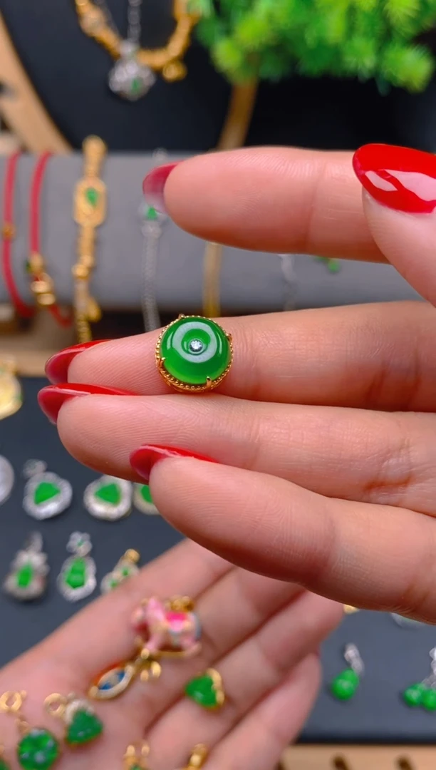 吊坠(不含链)银S925镶嵌翡翠穿孔平安扣