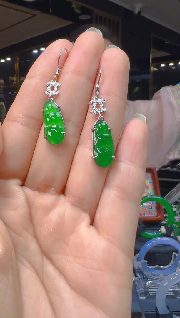 银S925镶嵌翡翠耳饰039(多样性发货发其一)