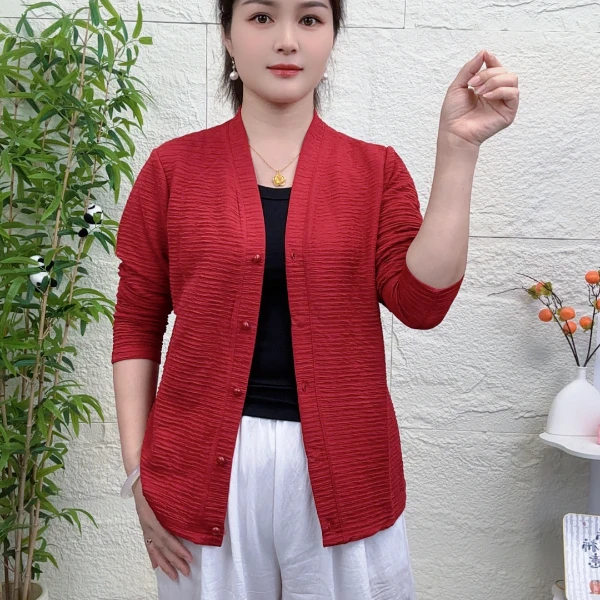 202夏季妈妈装气质女士衬衣开衫时尚休闲百搭宽松网红薄款针织