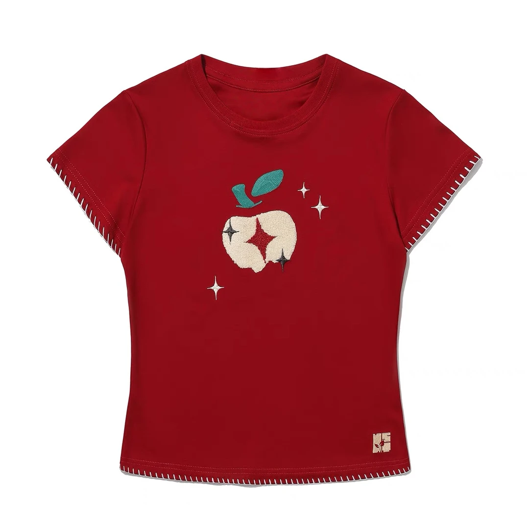 潮牌N家彩苹果修身T恤