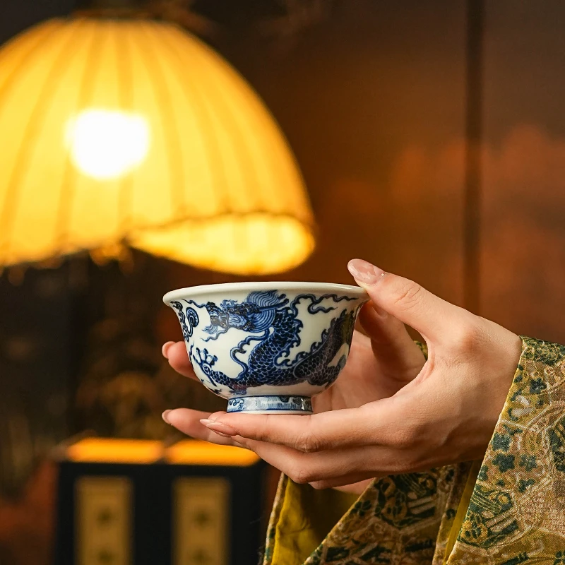 正德御窑亦然堂青花瓷盖碗大压手杯纯手工喝茶饮茶茶具景德镇茶器