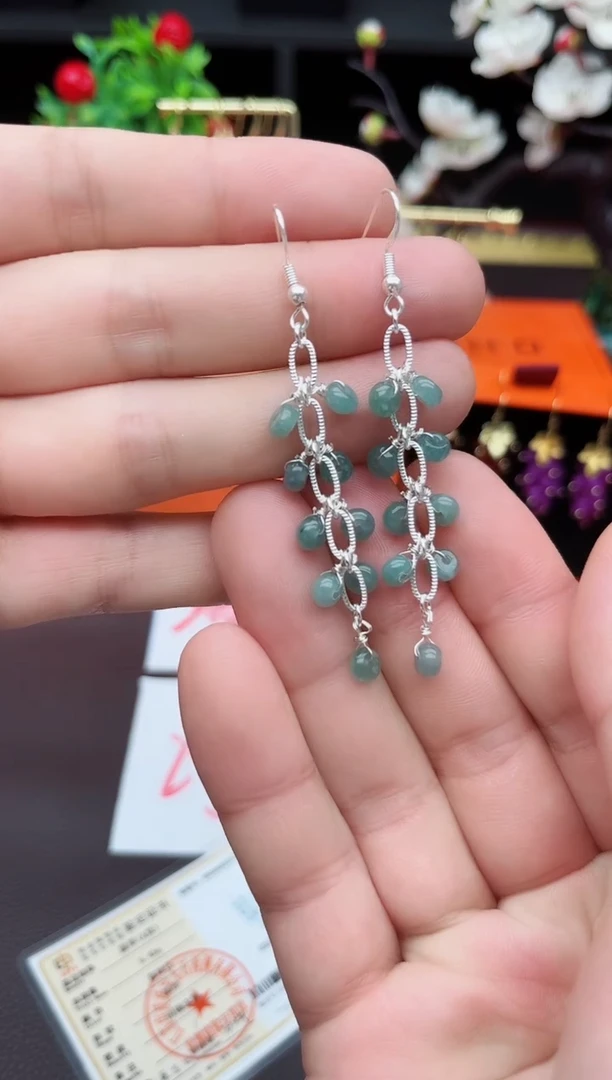 翡翠银S925镶嵌耳饰911000