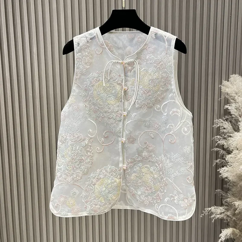 【白杏色】马甲百搭复古镂空中式马夹民族风提花绣花A210