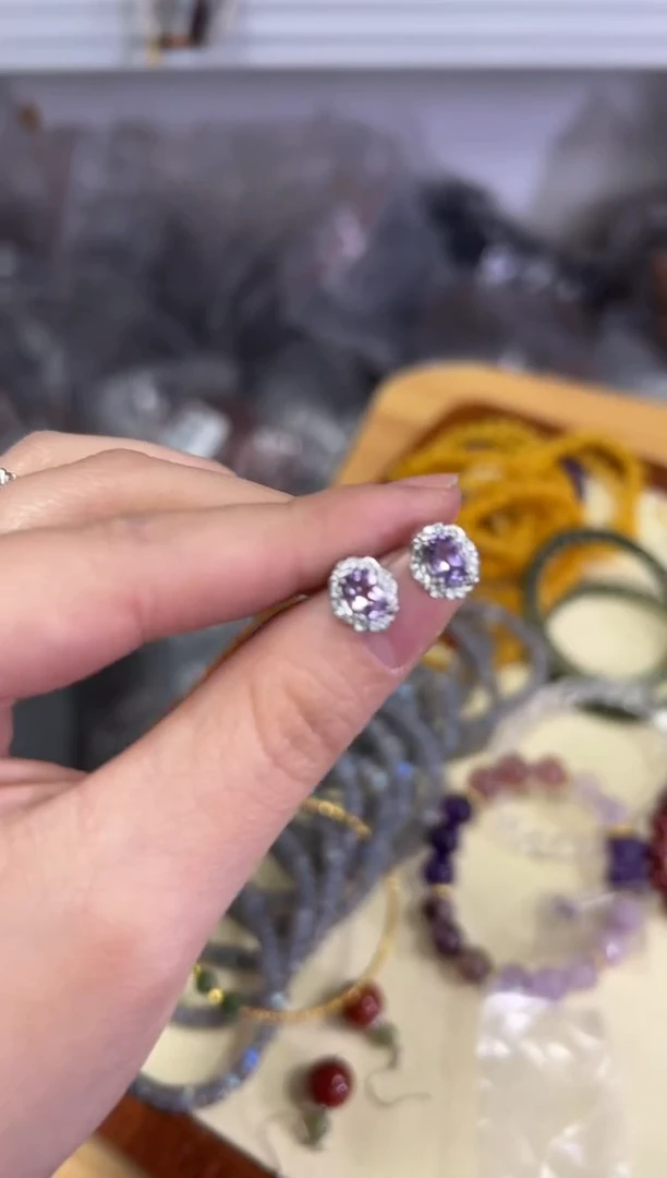 【闪购商品】紫晶耳饰银S925镶嵌紫水晶银镶嵌款耳钉[0085]