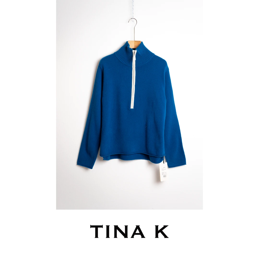 TinaK秋冬女士休闲上衣套头毛衫百搭半开领羊毛针织毛衣MY225617