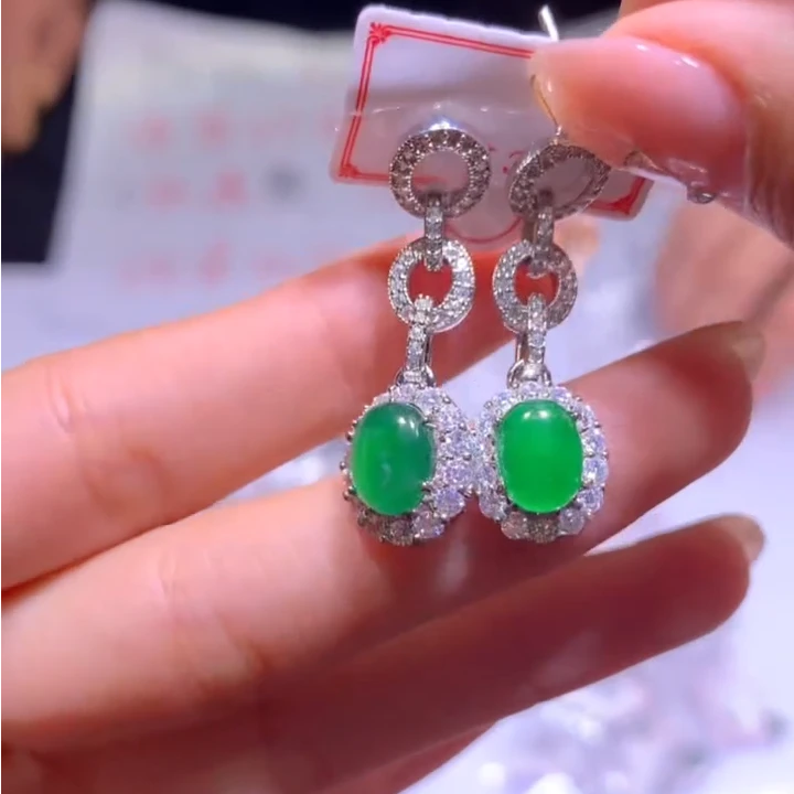 【逍遥严选】天然A货翡翠蛋面耳饰*782/9871/多样性发/1对