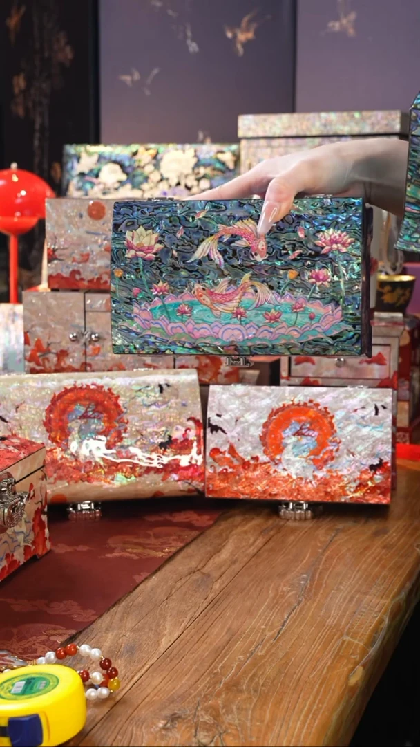 【闪购商品】瓷片螺钿工艺香椿木首饰盒