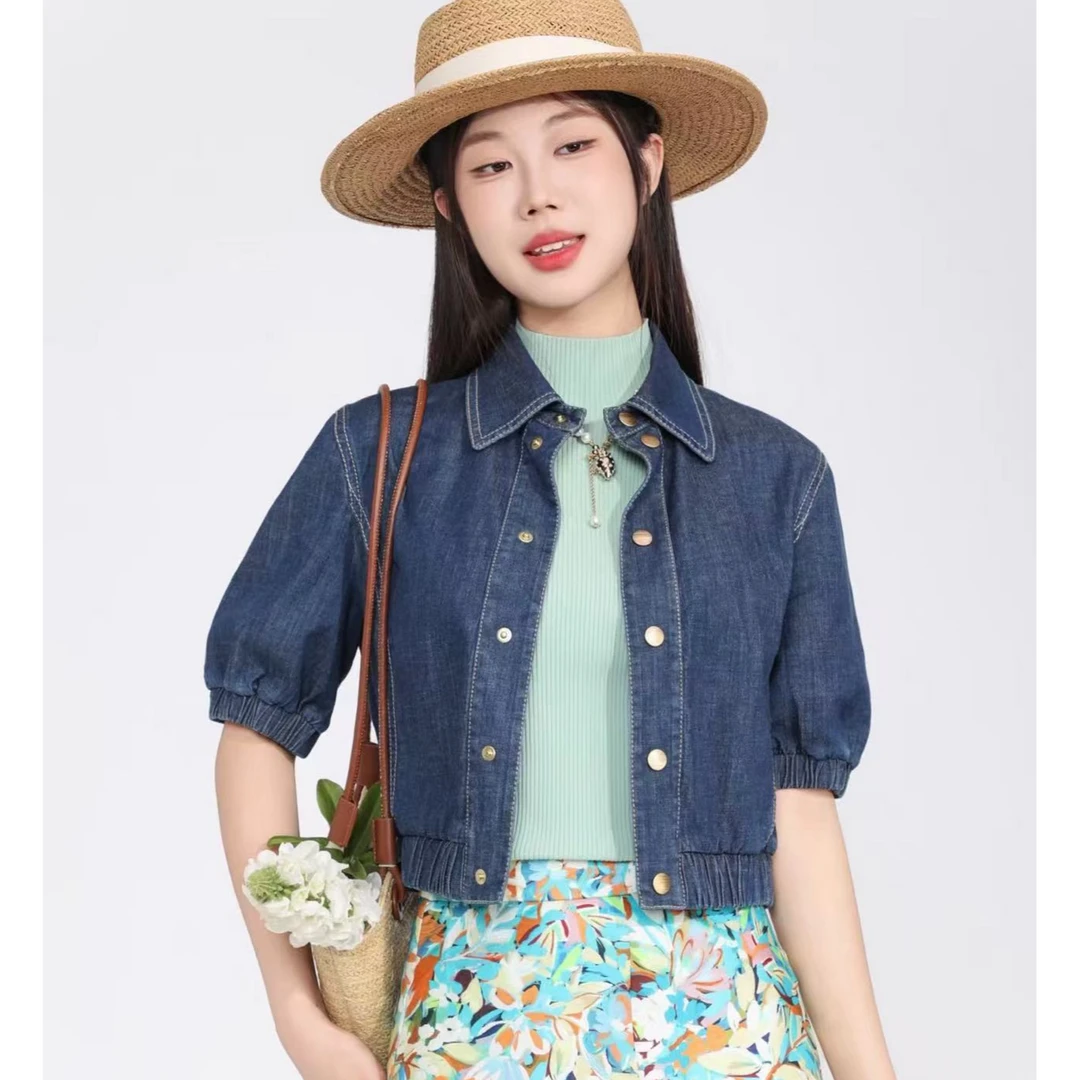 GIRDEAR/哥弟1300847 夏季新款百搭显瘦时尚复古休闲短款牛仔外套