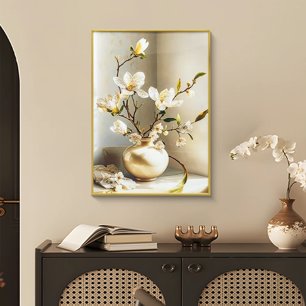 【专属】简约卧室洗手间装饰画高级感轻奢高档晶瓷镶钻挂画花瓶5070