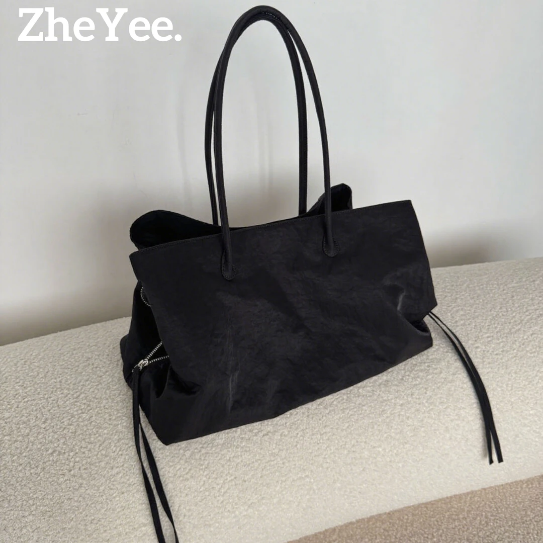 ZheYee小众黑色简约尼龙手提托特包大容量通勤轻便百搭单肩腋下包