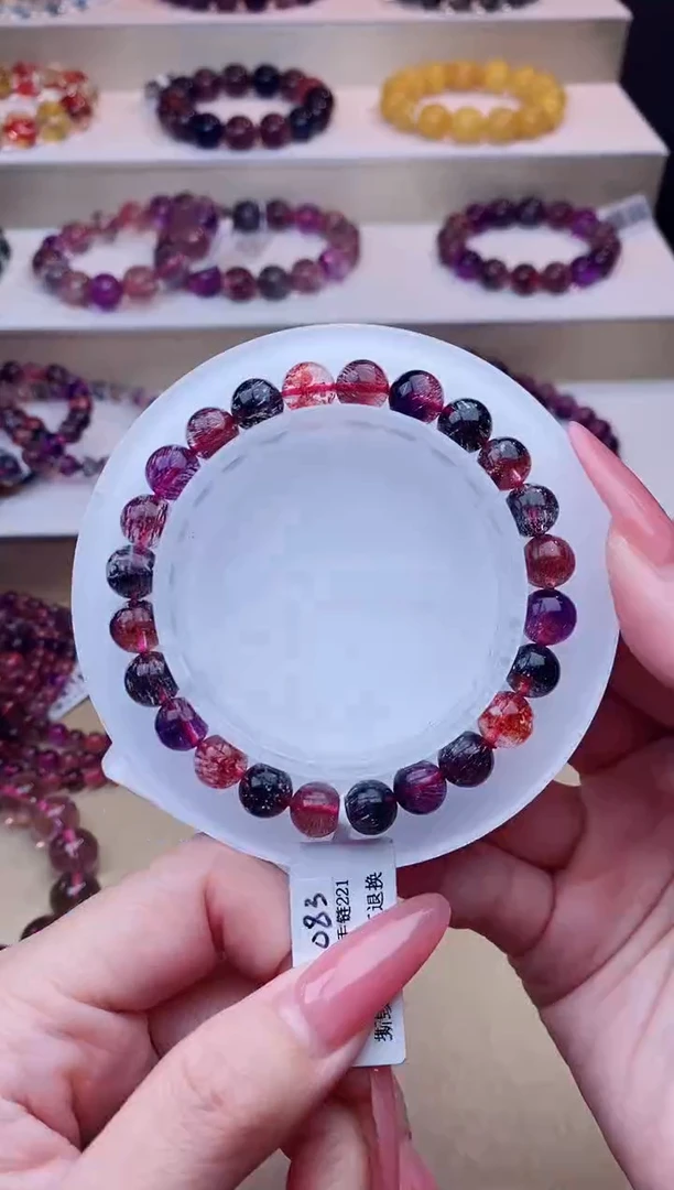 未镶嵌手链水晶黑加仑超七单圈7m+