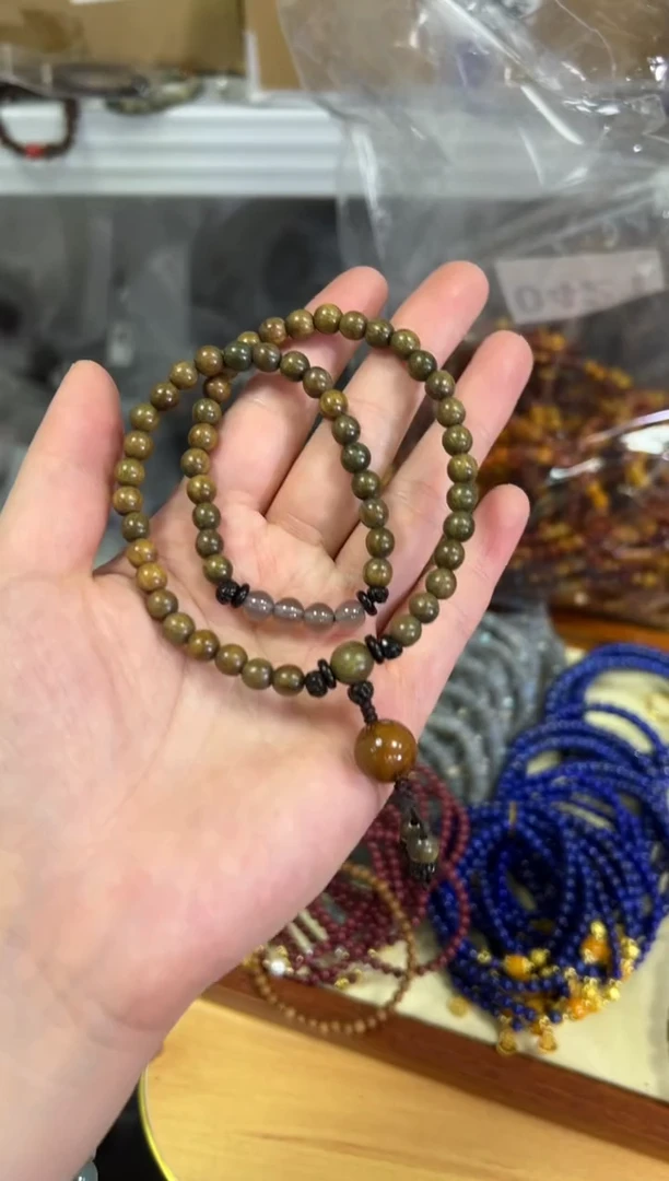 【闪购商品】维腊木（绿檀）手串未镶嵌绿檀木玛瑙紫金鼠双圈[0416]