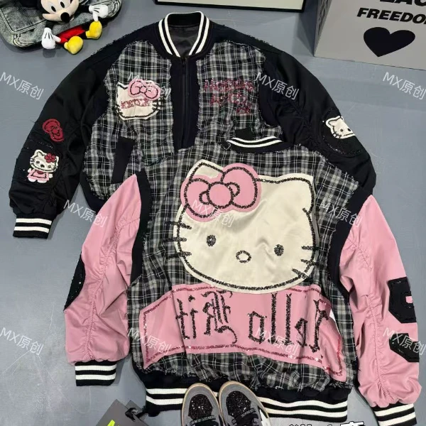 二龙欧货【格子kt猫拼色外套】62227