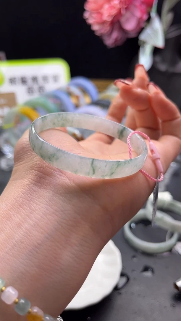 未镶嵌手镯定制翡翠冰飘花53-54「定制不退不换」
