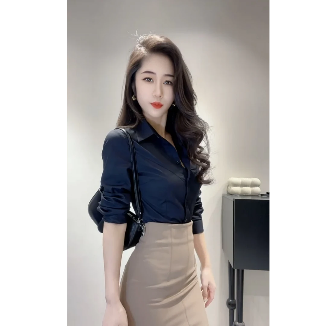 法式气质御姐风polo领衬衫春秋季新款高级感修身显瘦百搭别致上衣