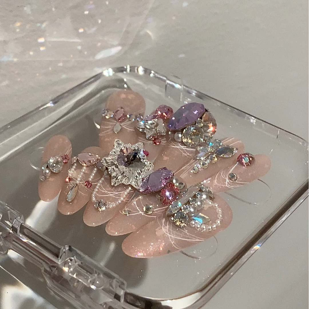 【Molin美甲】一帘幽梦 秋冬温柔款纯手工原创施华洛华子穿戴甲