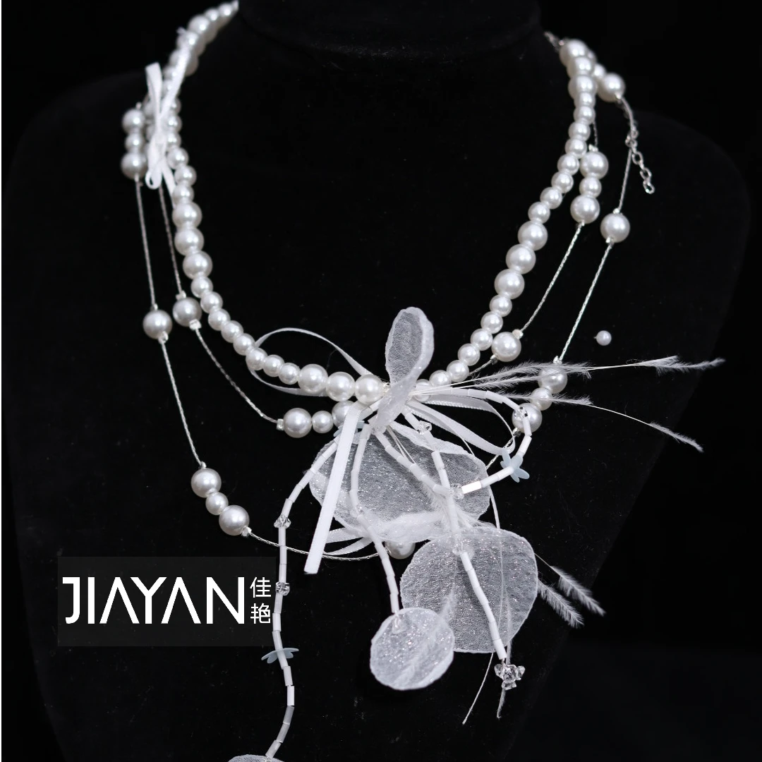 合金仿珍珠项链 1047仙气绢花项链轻奢小众锁骨链气质百搭颈链