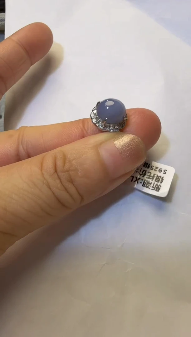 银S925镶嵌戒指翡翠925银镶缅甸A货翡翠戒指