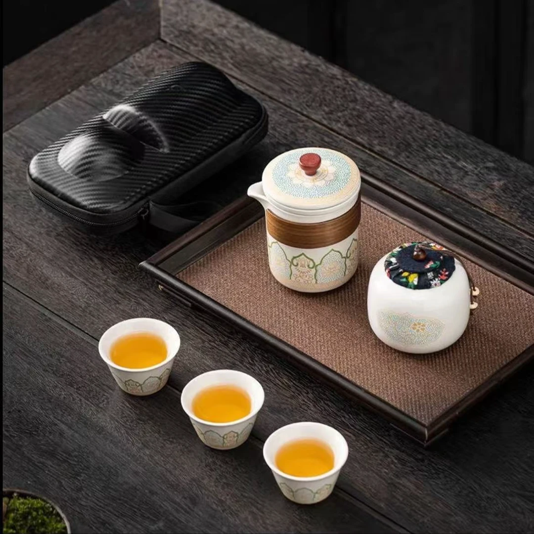 宝相花带茶叶罐旅行套@1148