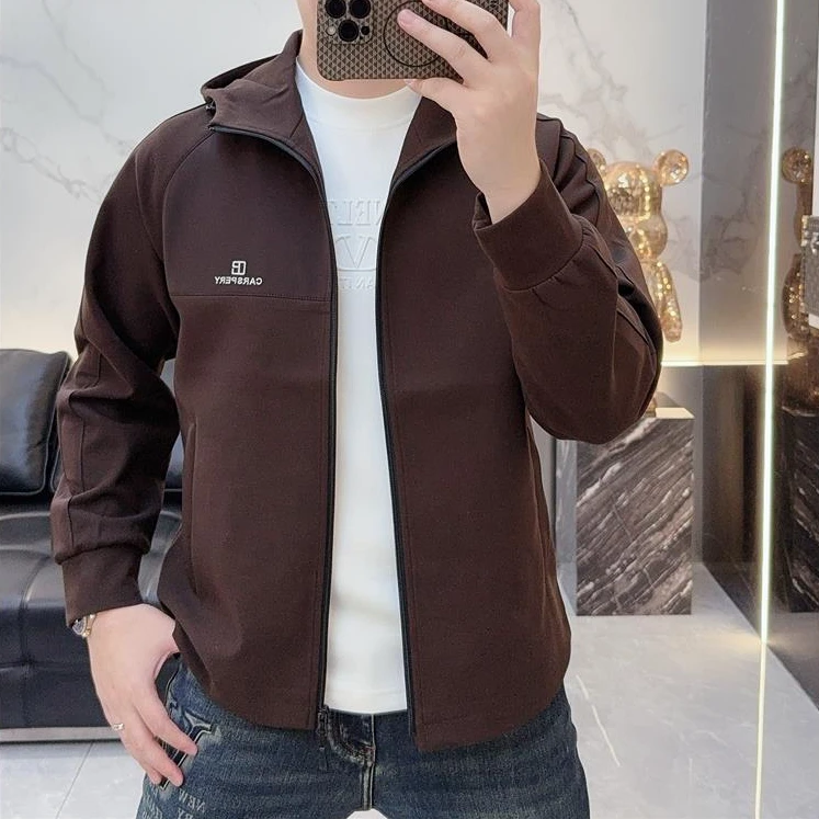 新款秋冬男士夹克2025潮牌时尚个性字母徽章休闲连帽加厚男款外套