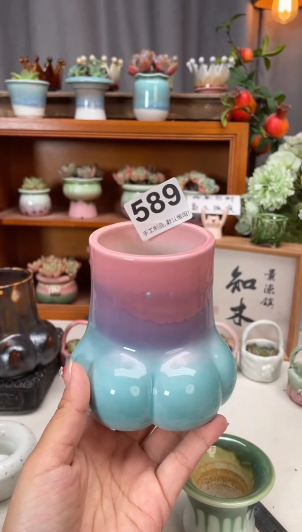 瓷片懒****?589微瑕知木小芳花盆