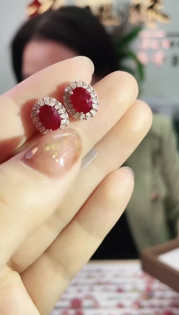 银S925镶嵌耳饰红宝石耳饰