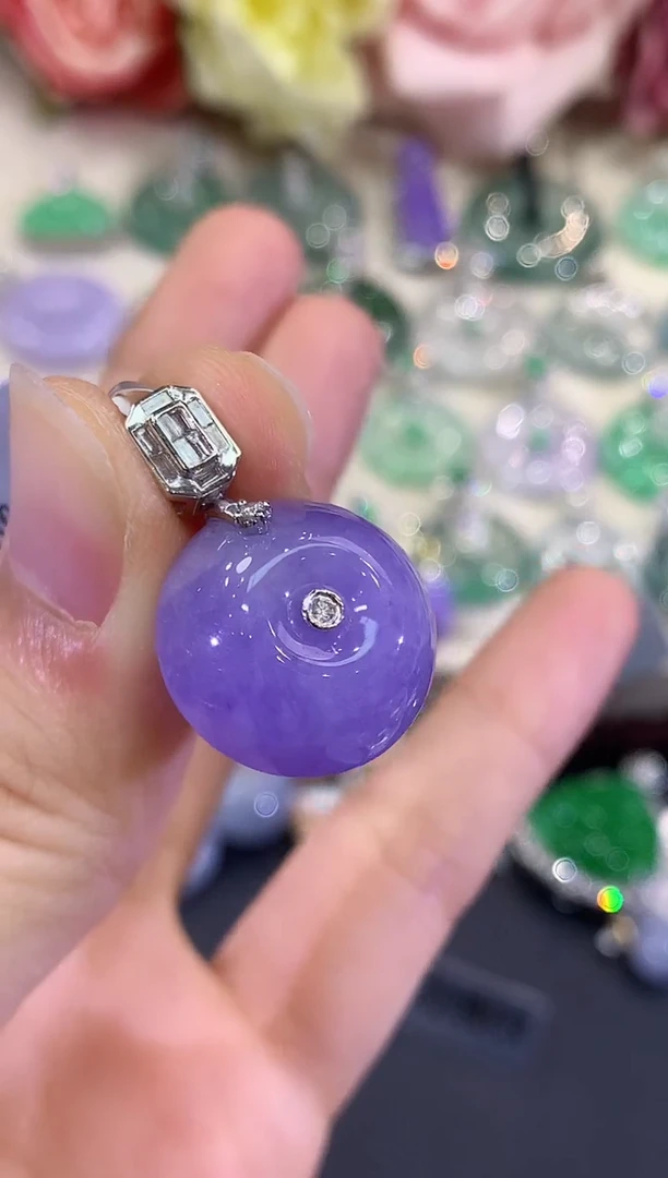 吊坠(不含链)18K金镶嵌翡翠B117 紫货有色差   多样性一件发货