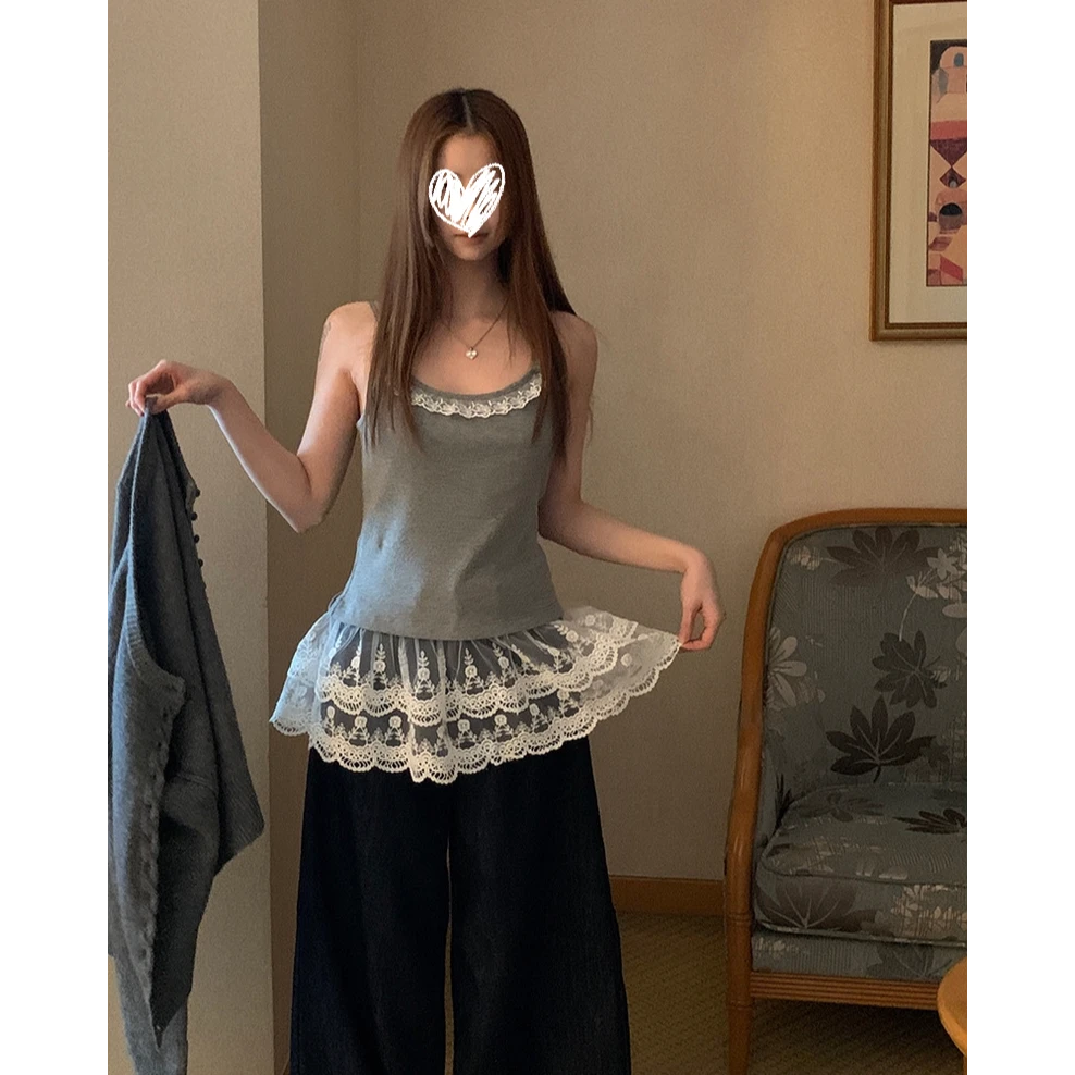 新款韩系吊带背心女24内搭秋冬无袖白色蕾丝高级感打底上衣女