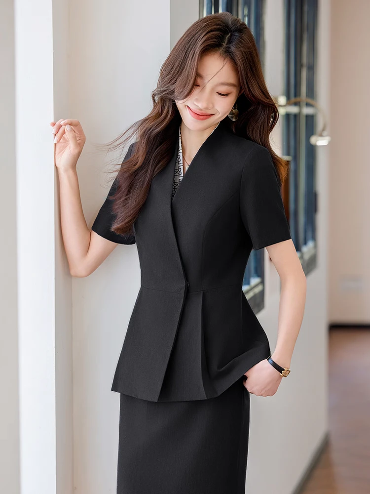 2025新款西装短袖职业女裙夏季美容师职场职业装套装
