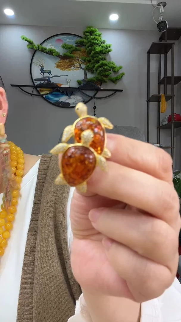 琥珀银S925镶嵌耳饰耳环