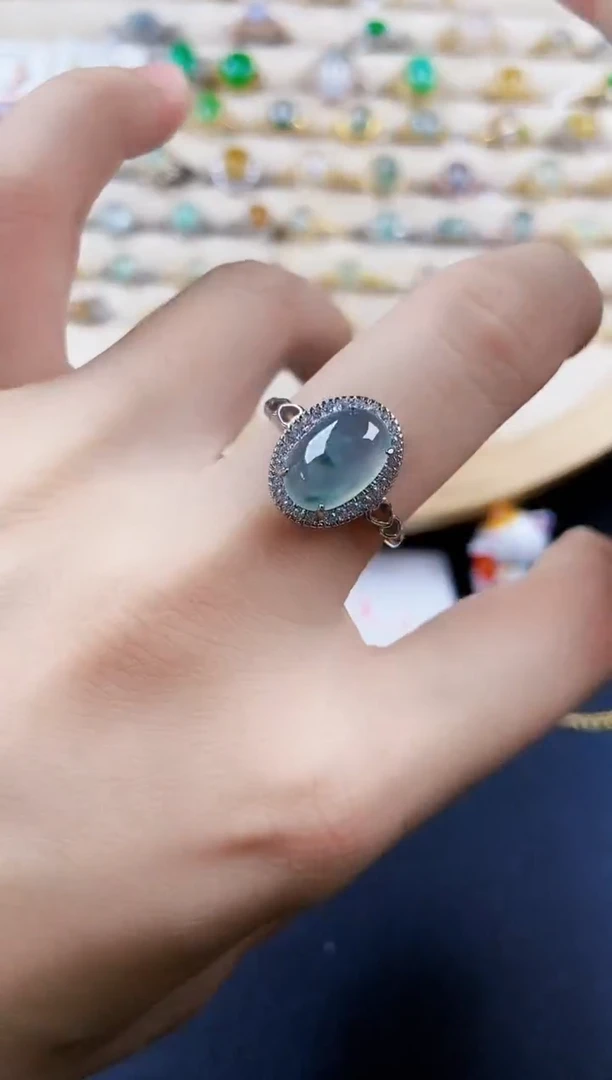 翡翠戒指银S925镶嵌123499