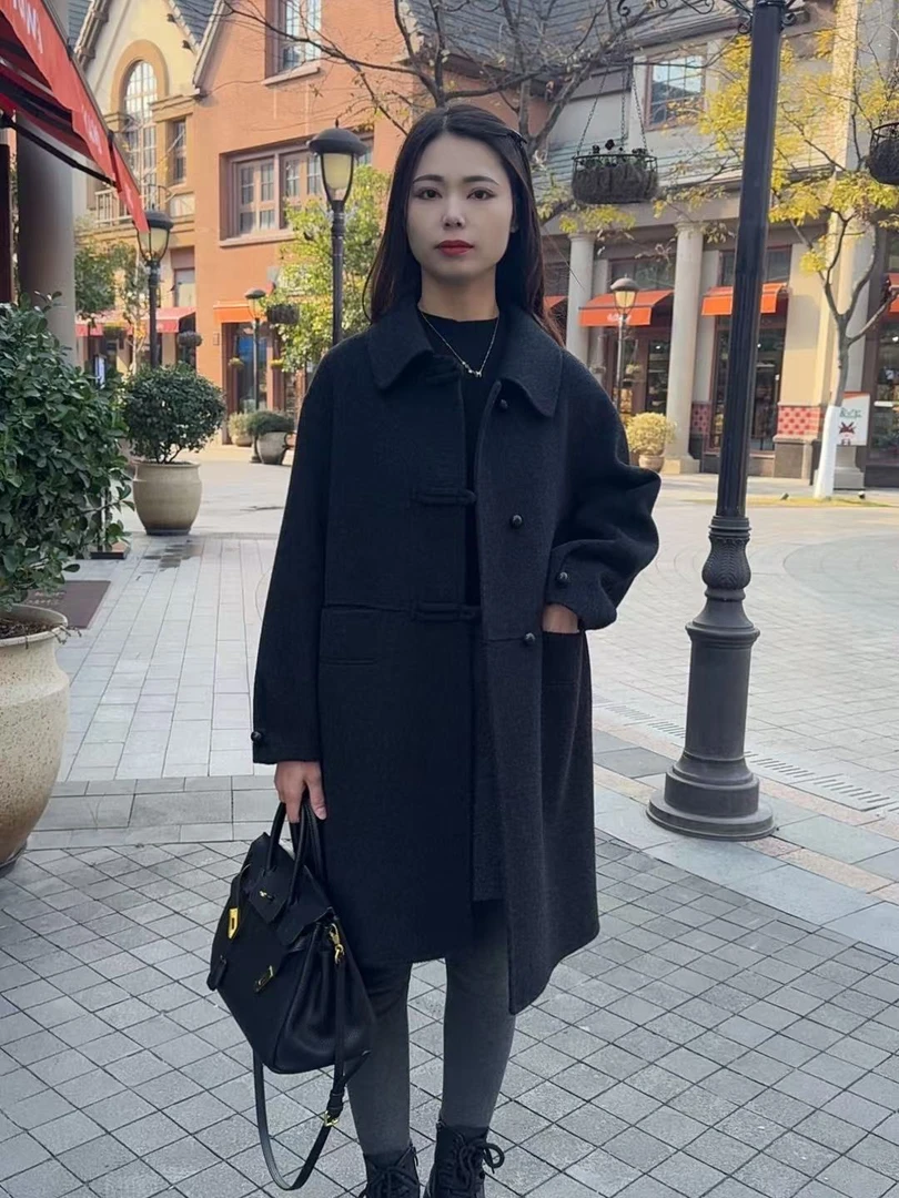 01#—095#找到对应编号春季新款小个子短款羊毛大衣时尚黑色毛呢