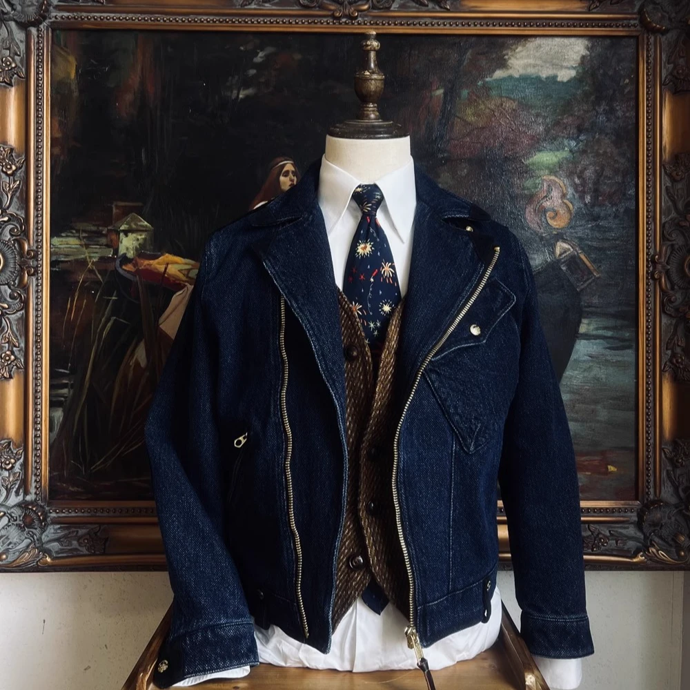 CIDU/刺度2025早春系列—剑道骑士重水洗做旧斜拉刺子面料拼牛皮