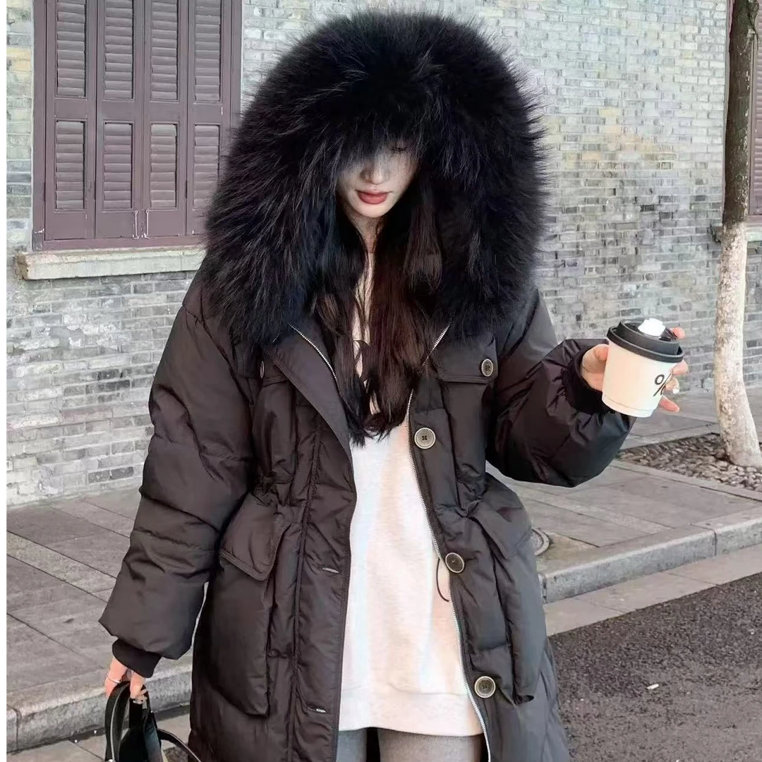 （9269）秋冬款长款貉子毛领90白鸭绒羽绒服