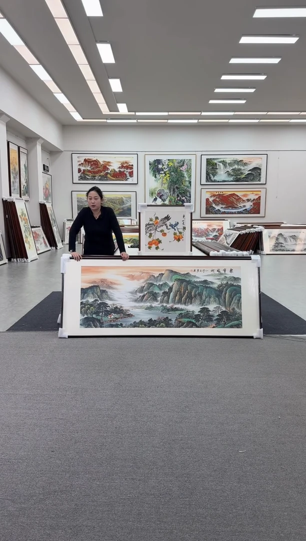 国画手绘 富水长流 219*88