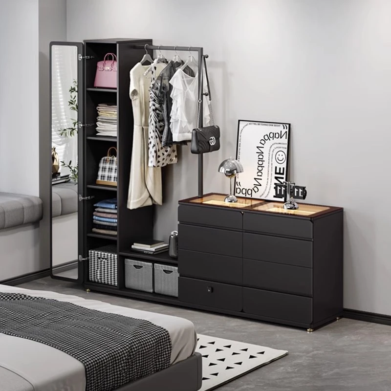 轻奢高级梳妆台衣帽架斗柜一体化妆桌指纹解锁收纳柜