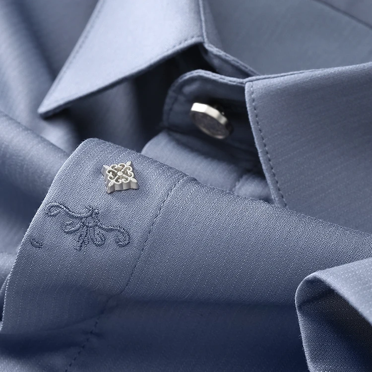 卢密洛布登高端夏季薄款冰丝暗扣衬衫男短袖修身商务休闲刺绣衬衣